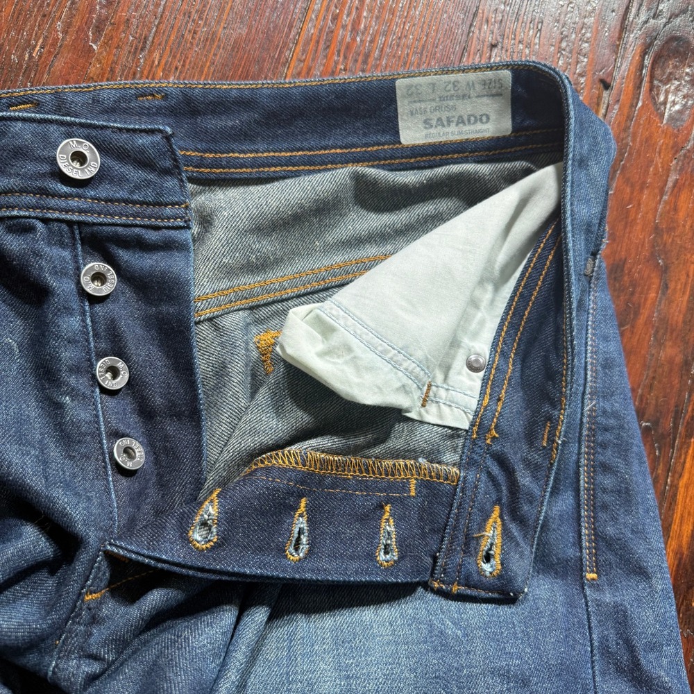 Diesel Safado Jeans Mens 32x32 Blue Slim Straight Button Fly Made in USA Faded - Picture 7 of 10